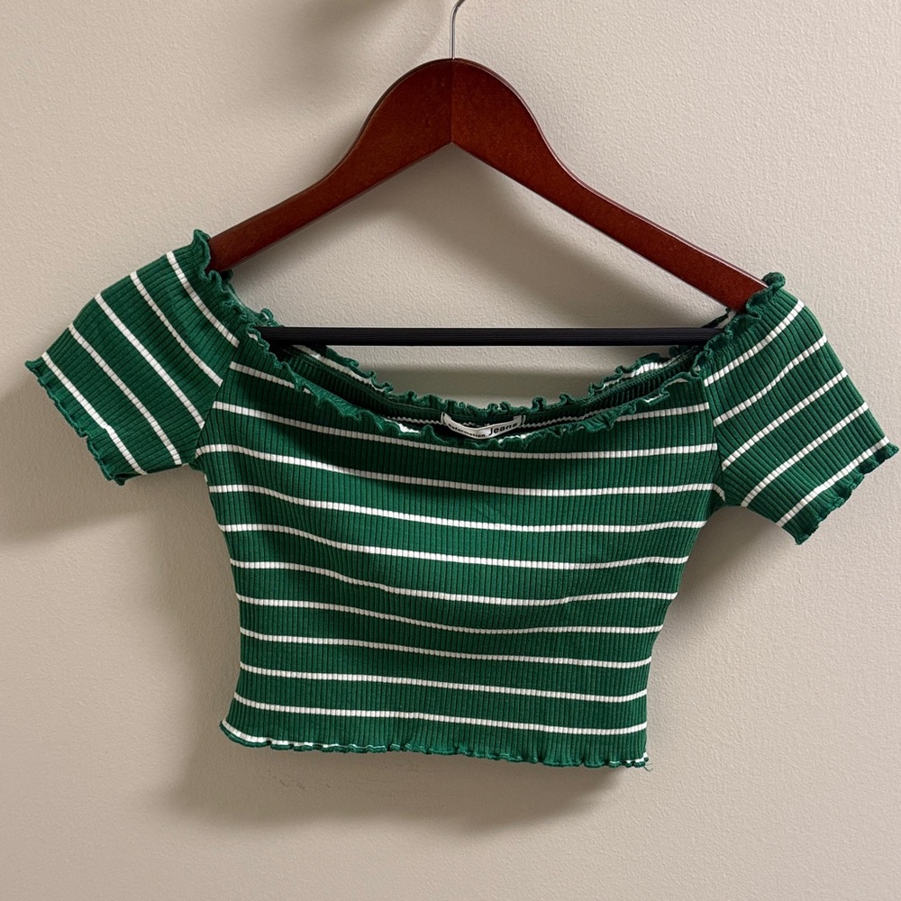 Reformation Green and White Striped Crop Top
